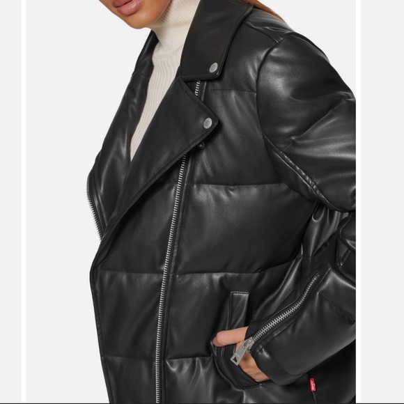 Levi's Faux Leather Moto Puffer Jacket (black) - Picture 8 of 9